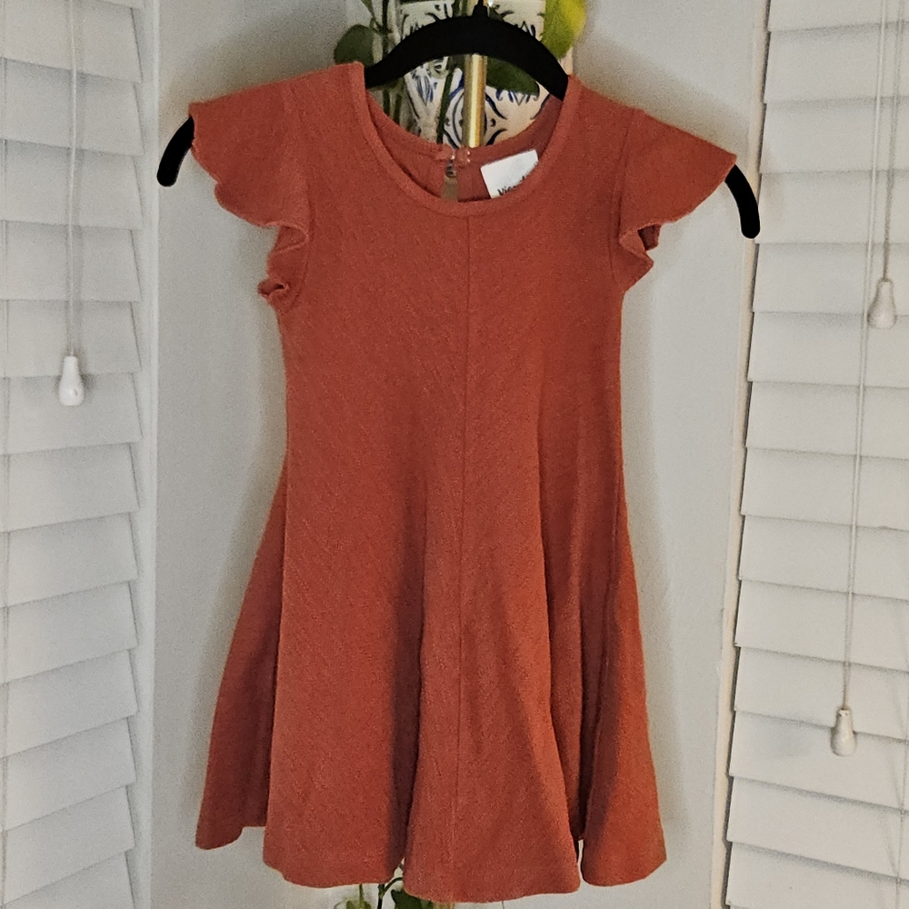 Vignette Flutter Sleeve Kids Dress in Terracotta